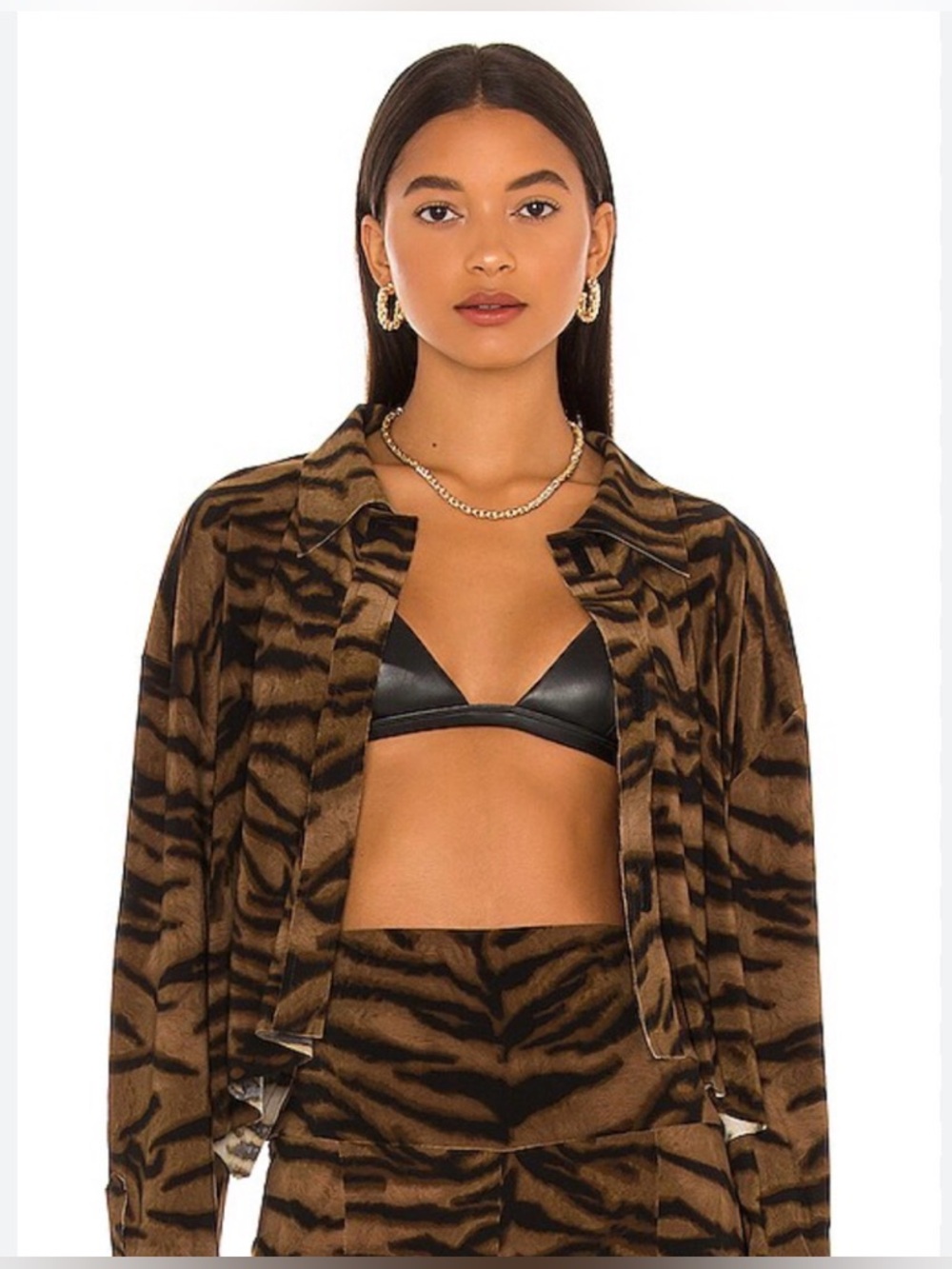 Norma Kamali Brown and Black Tiger-Print Jean Jacket
